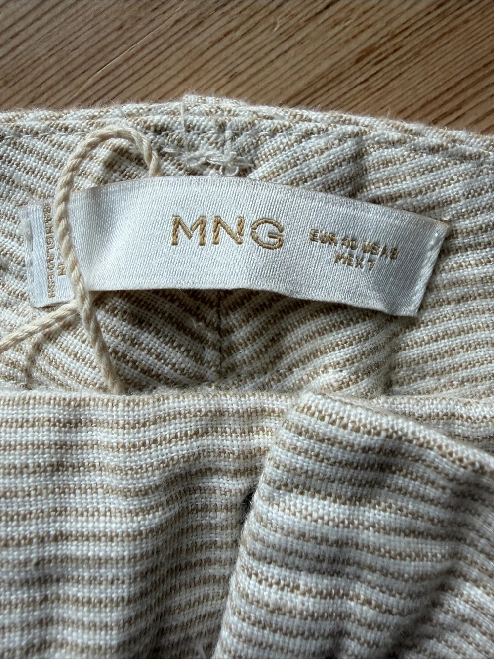 Mango linen tan and cream striped pants